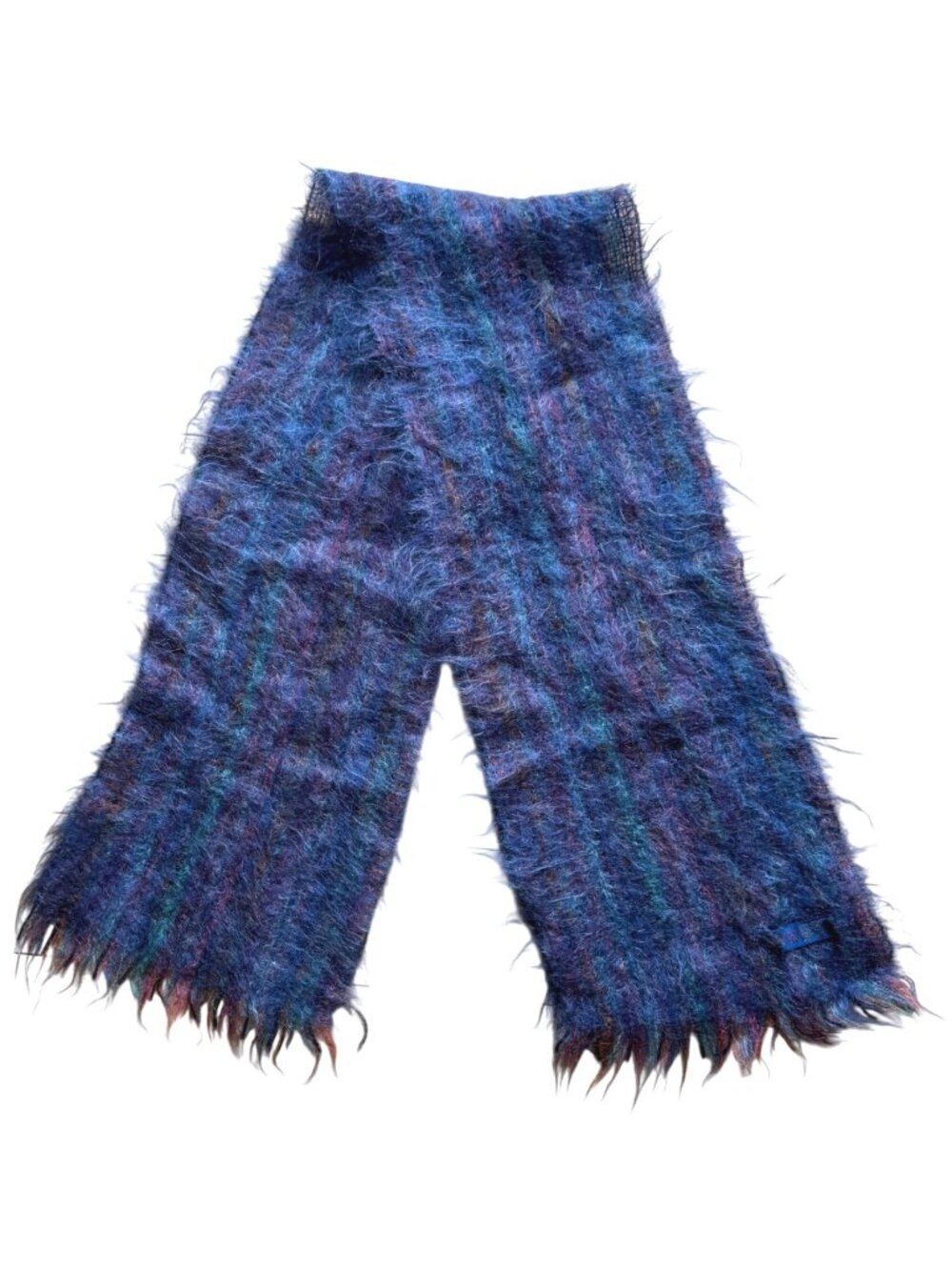 Weavers Workshop Unisex Wrap Scarf Mohair Wool Fuzzy Blue Multi Stripes Vintage